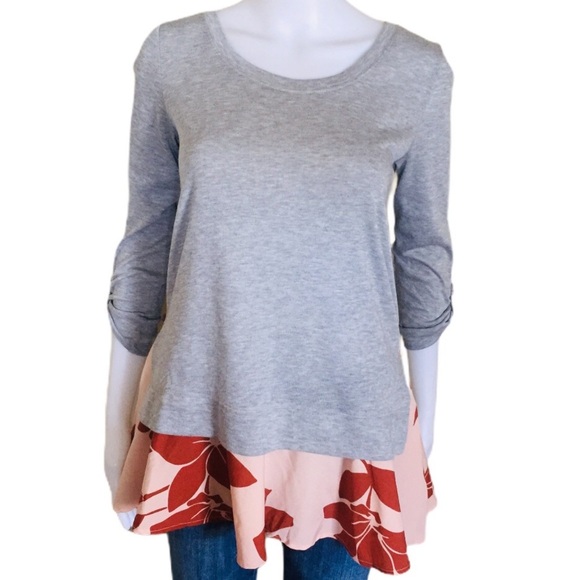 LITTLE YELLOW BUTTON (Anthropologie) Floral Tiered Twofer Long Sleeve Top Small - Picture 3 of 13